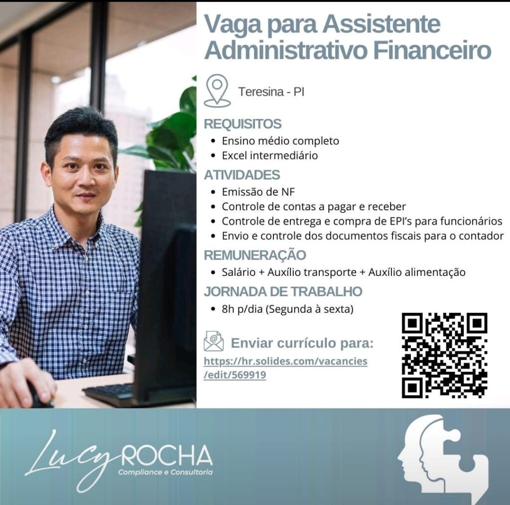 Vaga para Assistente Adm Financeiro