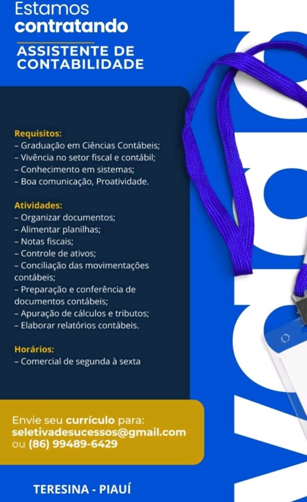 Vaga para Assistente de Contabilidade