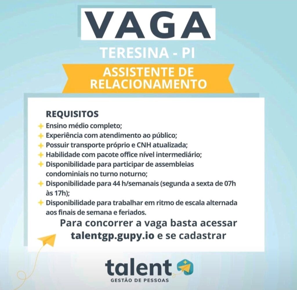 Vaga para Assistente de Relacionamento