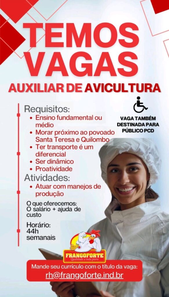 Vaga para Auxiliar de Avicultura