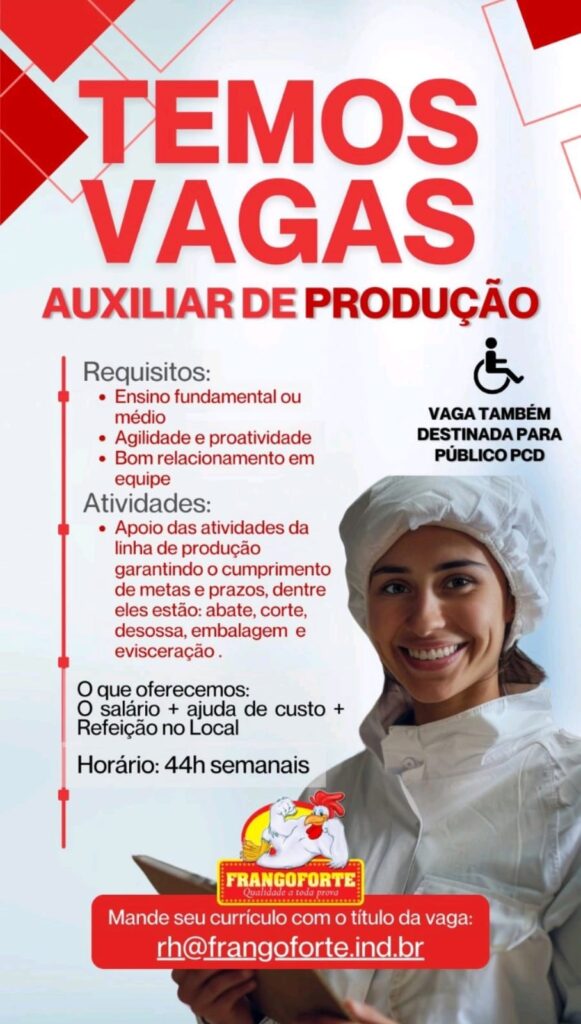 Vaga para Auxiliar de Produção