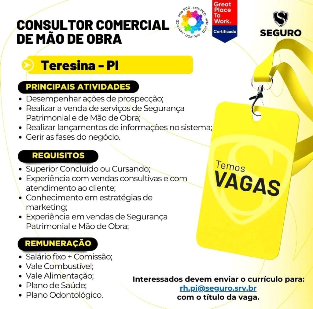 Vaga para Consultor Comercial