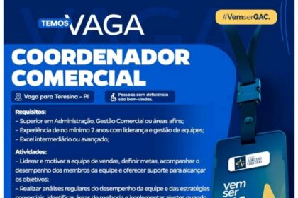 Vaga para Coordenador Comercial