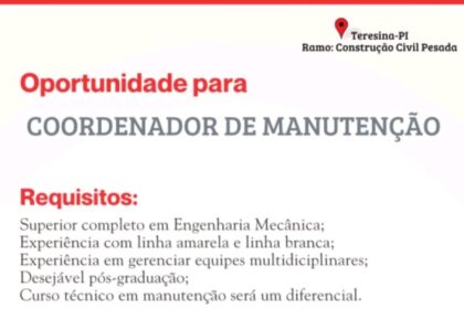 Vaga para Coordenador de Manutenção