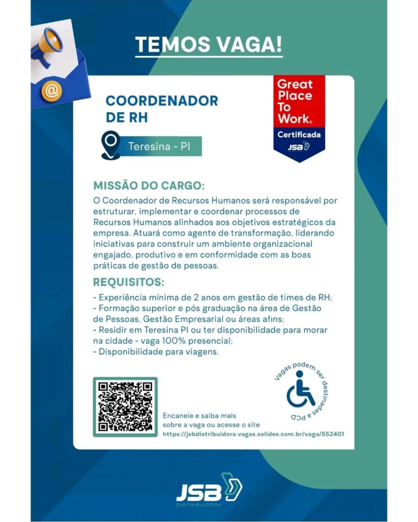 Vaga para Coordenador de RH