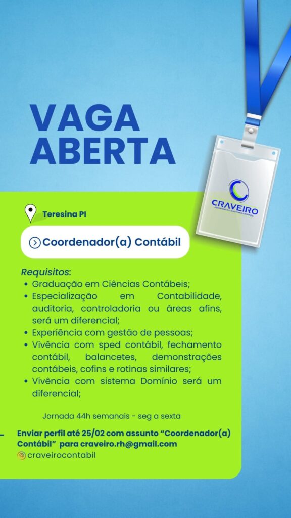 Vaga para Coordenador(a) Contábil