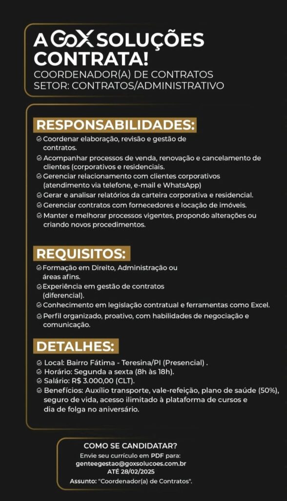 Vaga para Coordenador(a) de Contratos