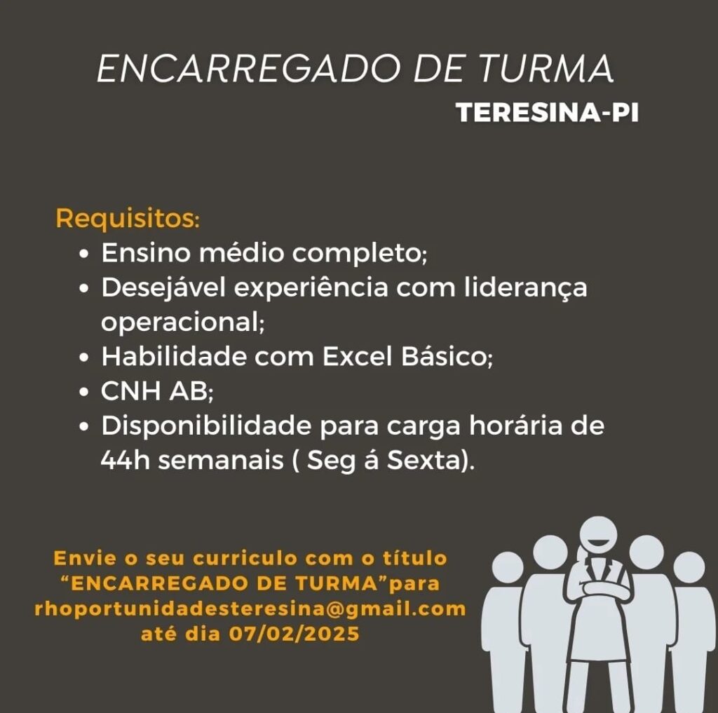 Vaga para Encarregado de Turma