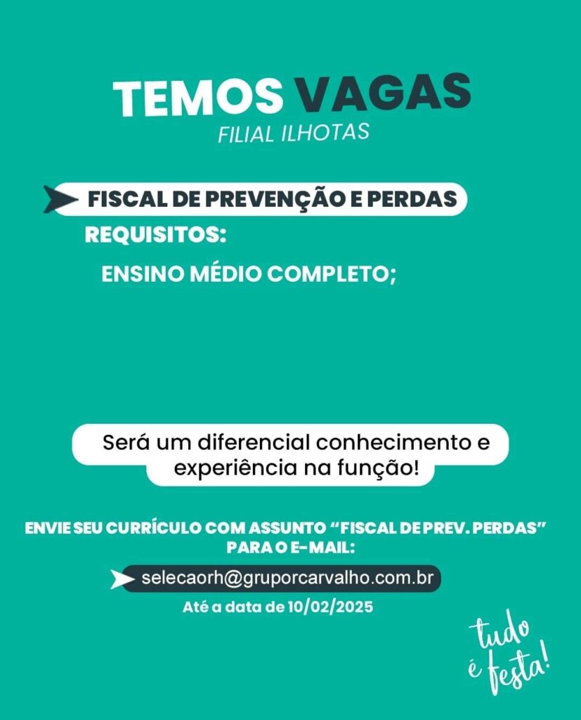 Vaga para Fiscal de Prevenção e Perdas