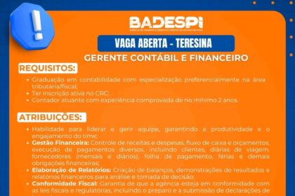 Vaga para Gerente Contábil e Financeiro