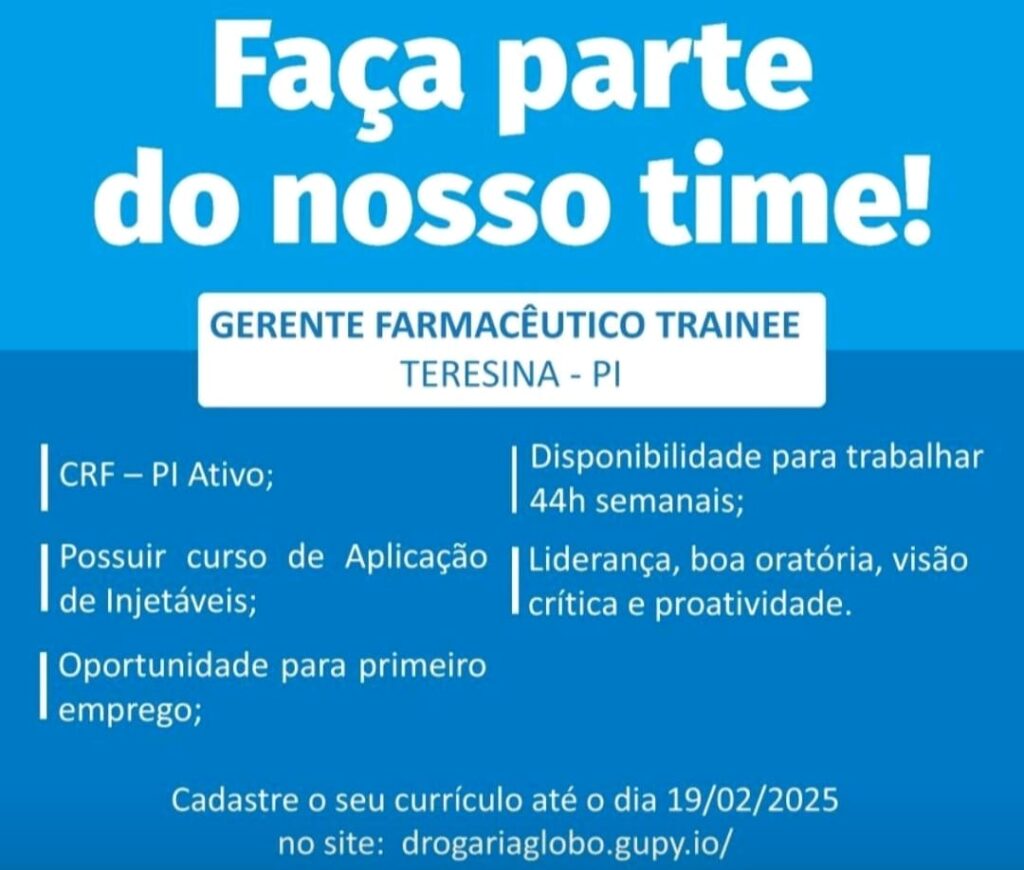 Vaga para Gerente Farmacêutico Trainee