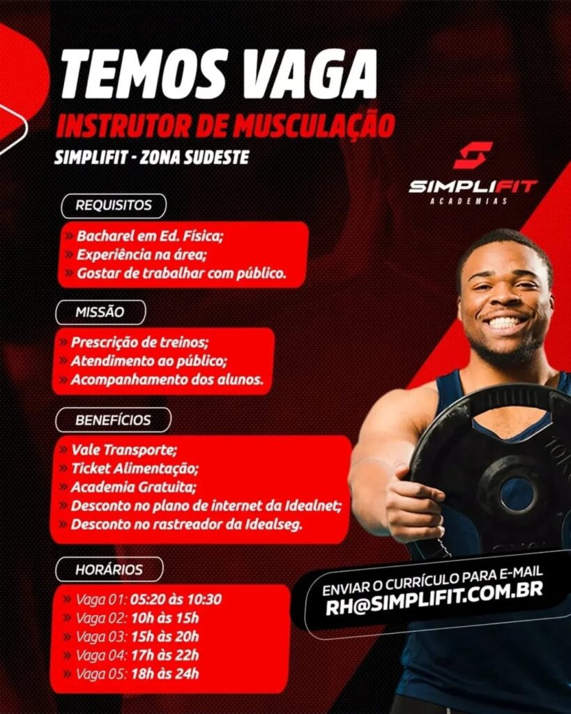 Vaga para Instrutor de Musculação