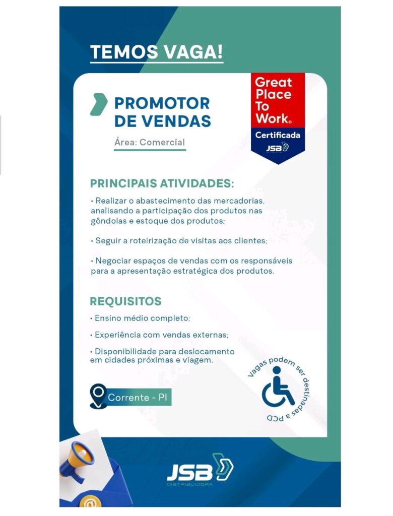 Vaga para Promotor de Vendas