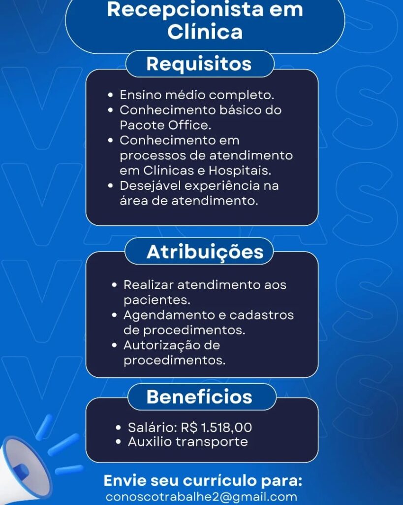 Vaga para Recepcionista