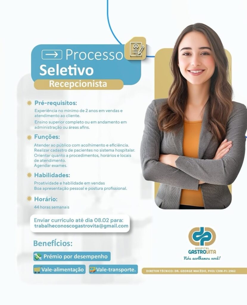 Vaga para Recepcionista