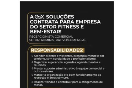 Vaga para Recepcionista Comercial