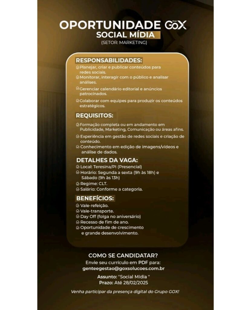 Vaga para Social Mídia