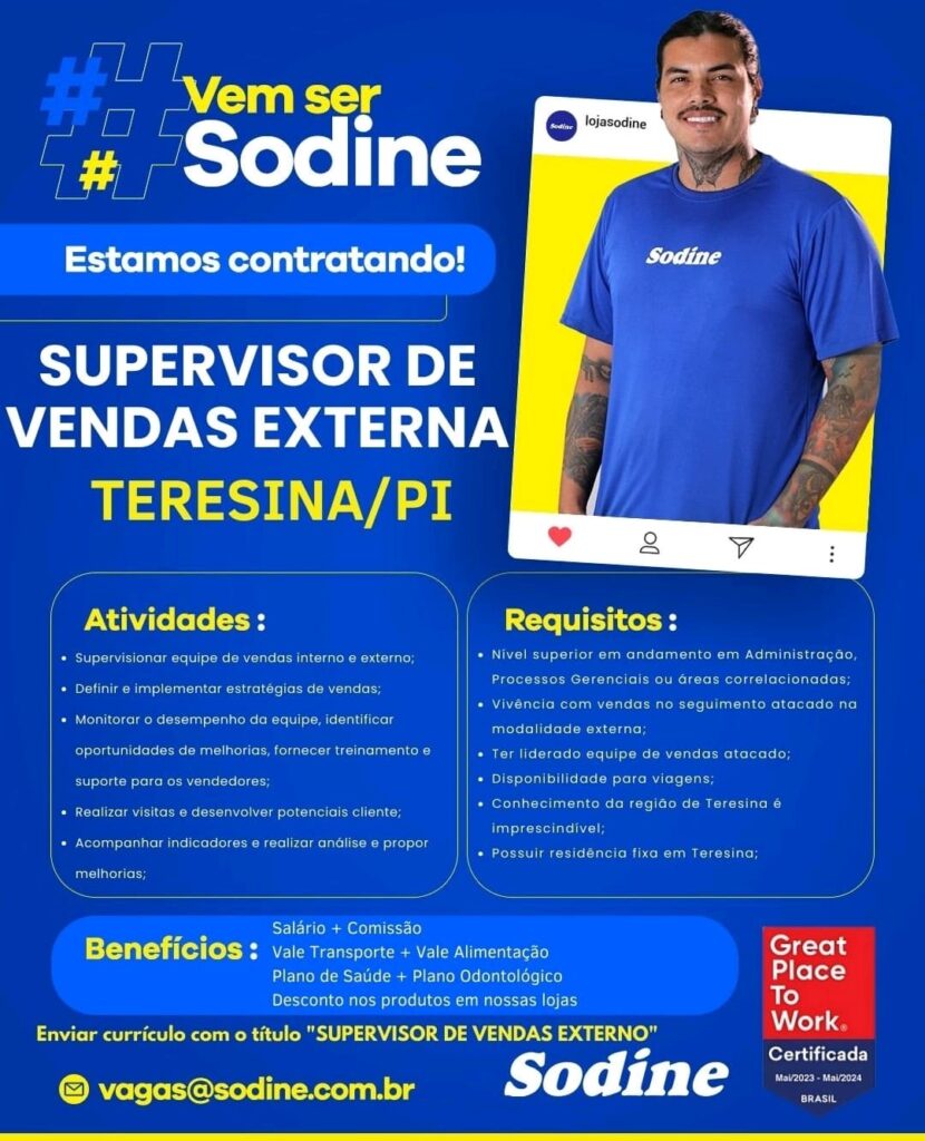 Vaga para Supervisor de Vendas Externa