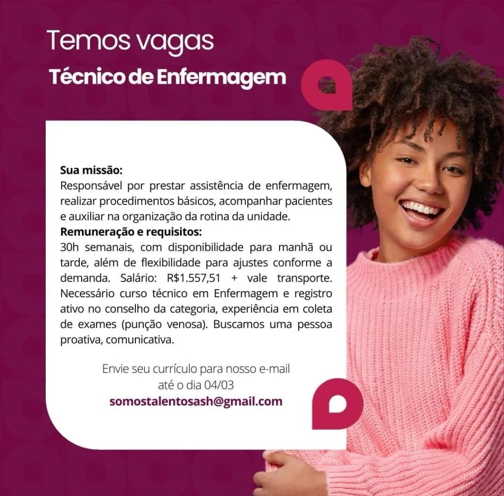 Vaga para Técnico de Enfermagem