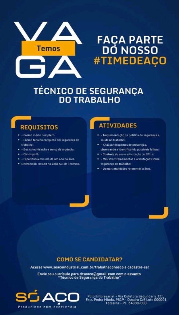 Vaga para Técnico de Segurança do Trabalho