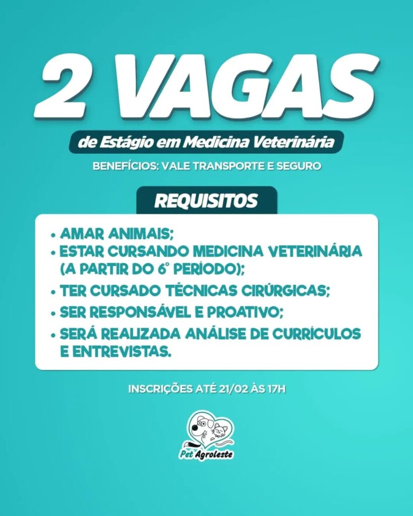 Vagas de Estágio para Medicina Veterinária