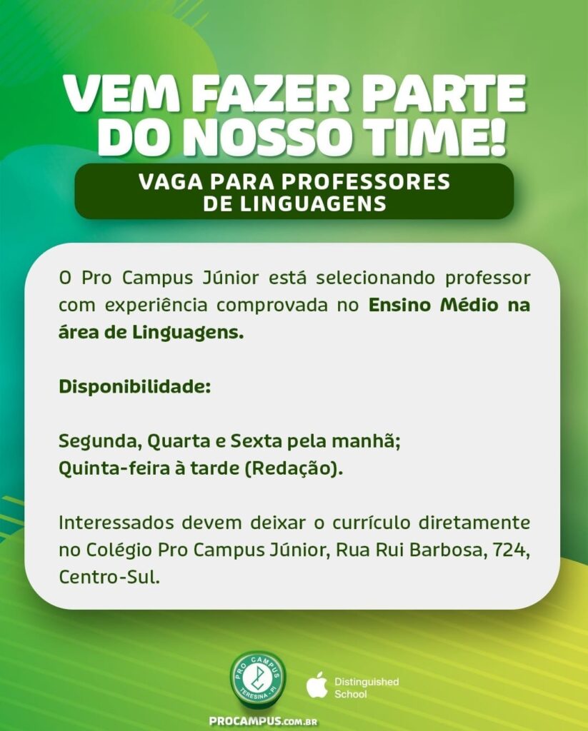 Vaga para Professores de Linguagens