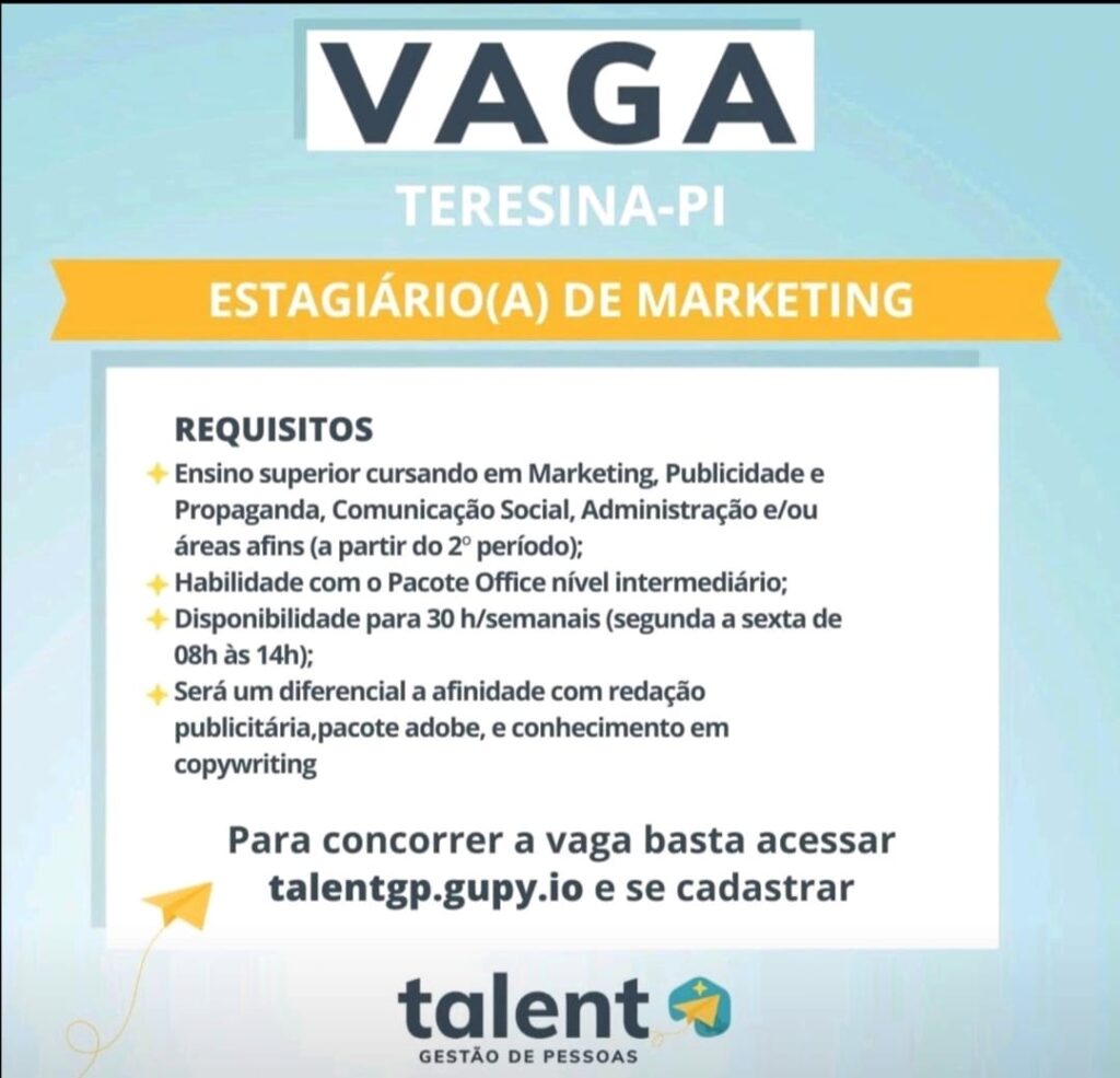 Vaga de Estágio para Marketing
