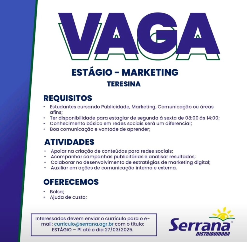 Vaga de Estágio para Marketing