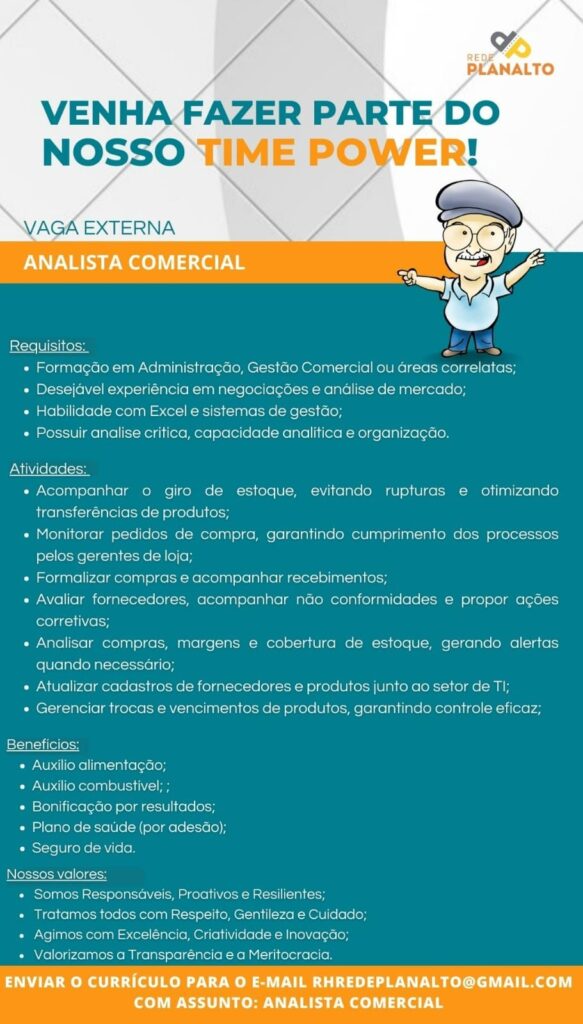 Vaga para Analista Comercial