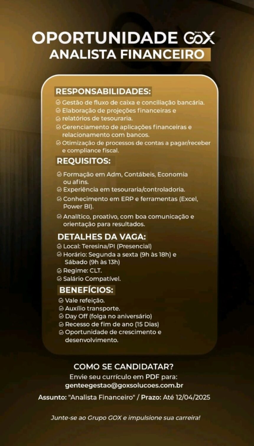 Vaga para Analista Financeiro
