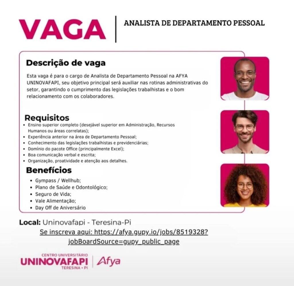 Vaga para Analista de DP
