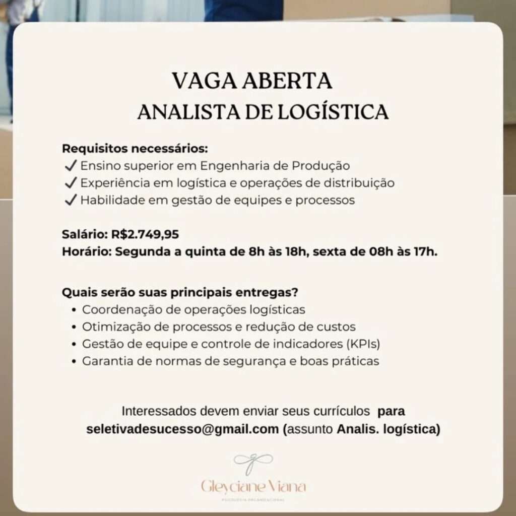 Vaga para Analista de Logística