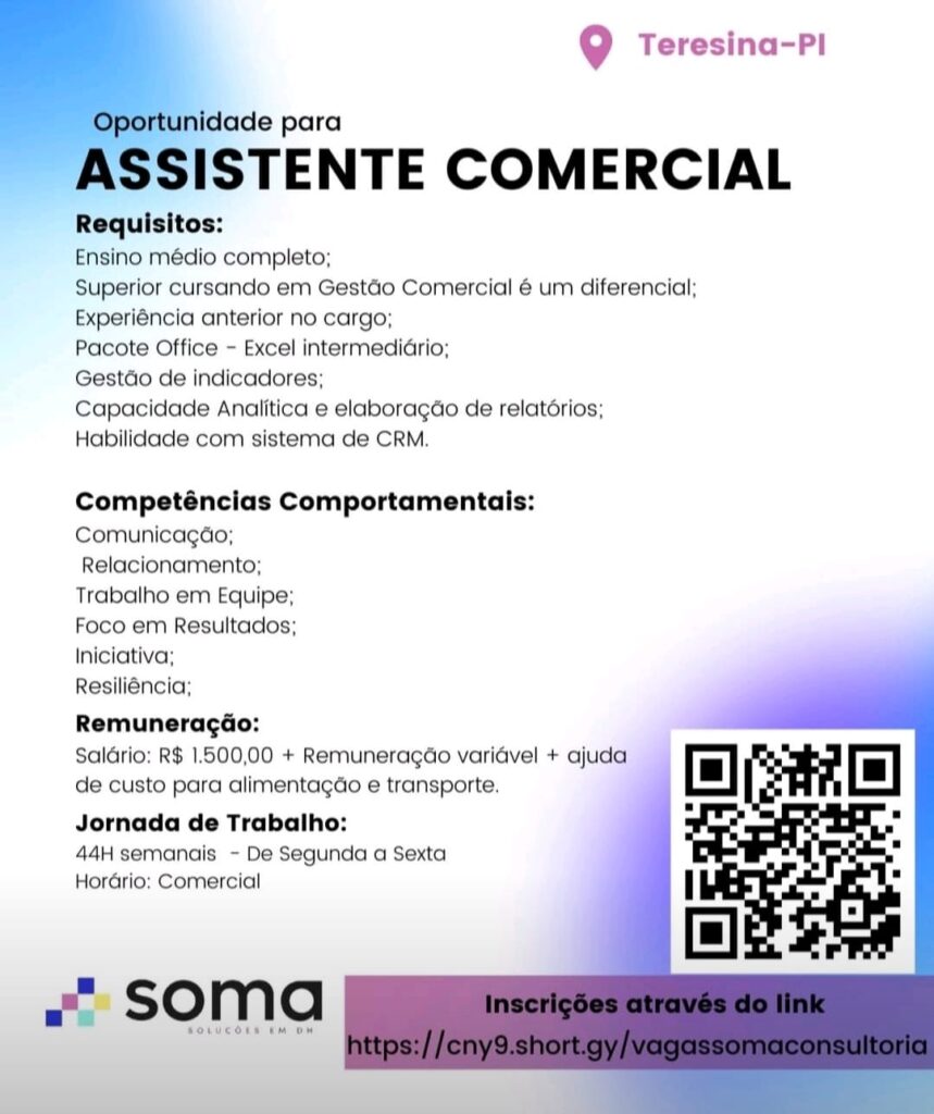 Vaga para Assistente Comercial