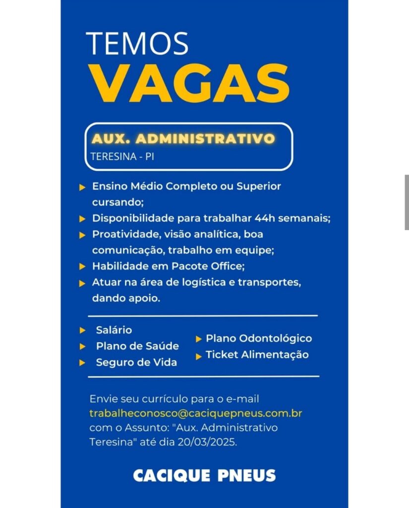 Vaga para Auxiliar Administrativo