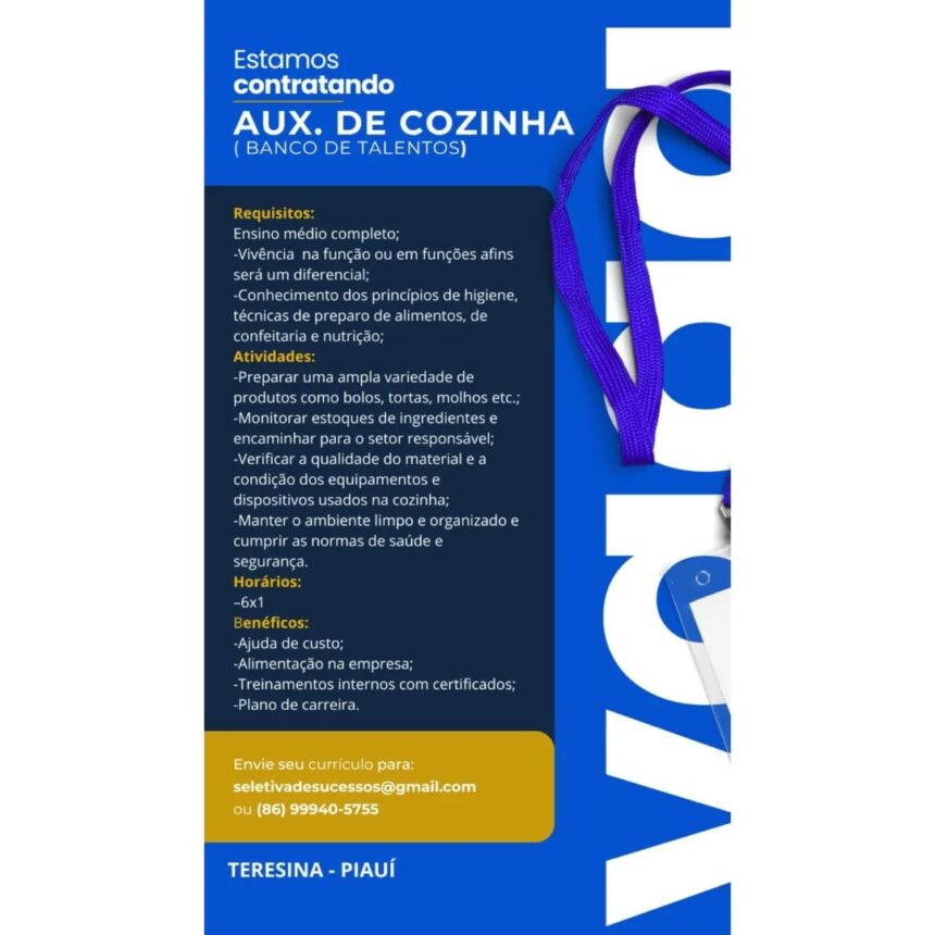 Vaga para Auxiliar de Cozinha