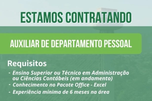 Vaga para Auxiliar de DP