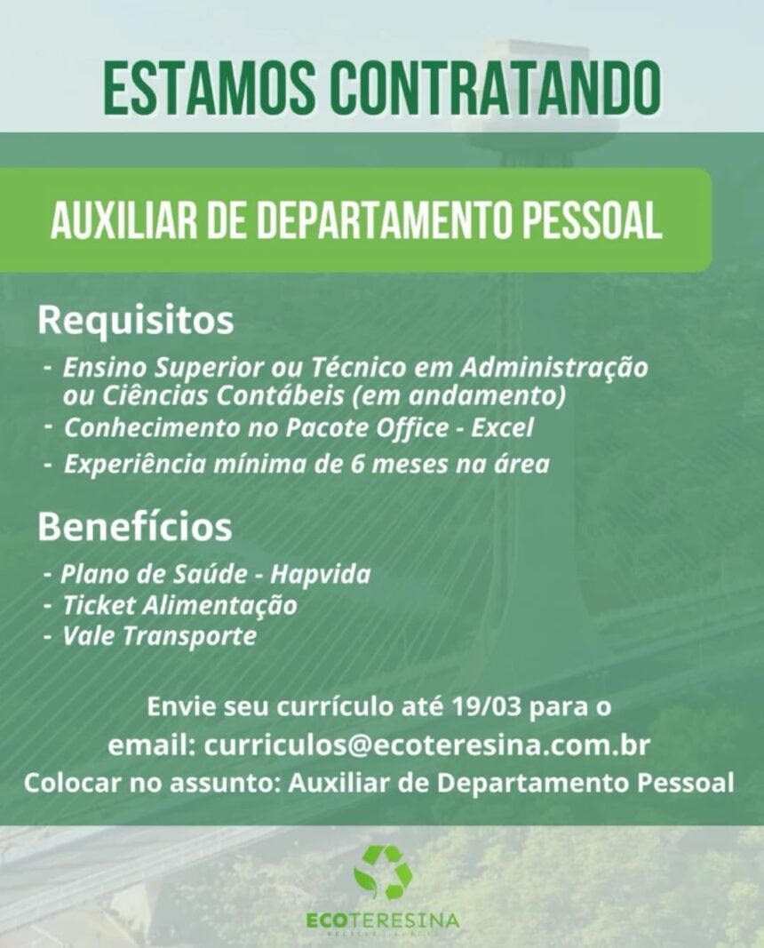 Vaga para Auxiliar de DP