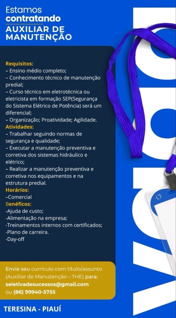 Vaga para Auxiliar de Manutenção
