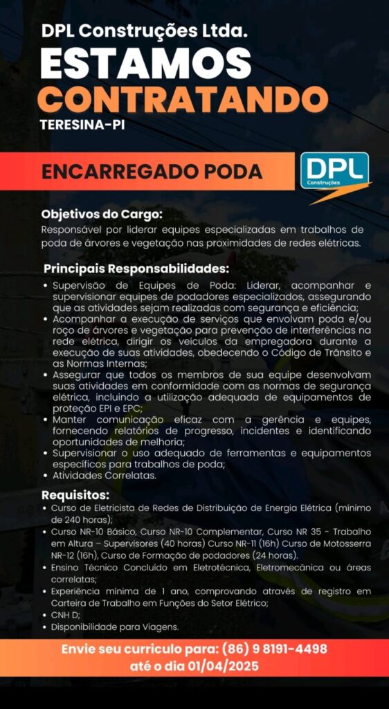 Vaga para Encarregado Poda