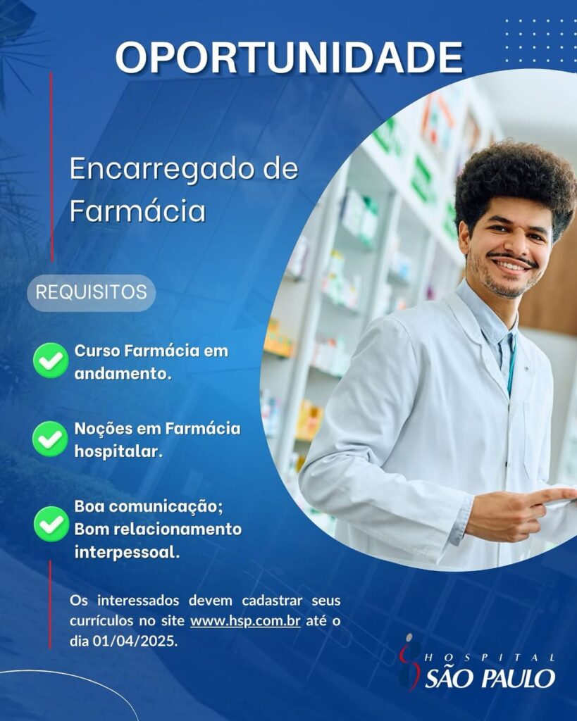 Vaga para Encarregado de Farmácia