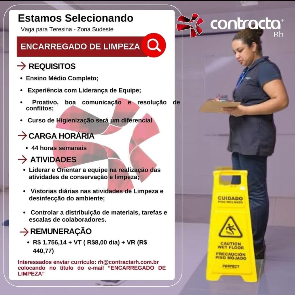 Vaga para Encarregado de Limpeza