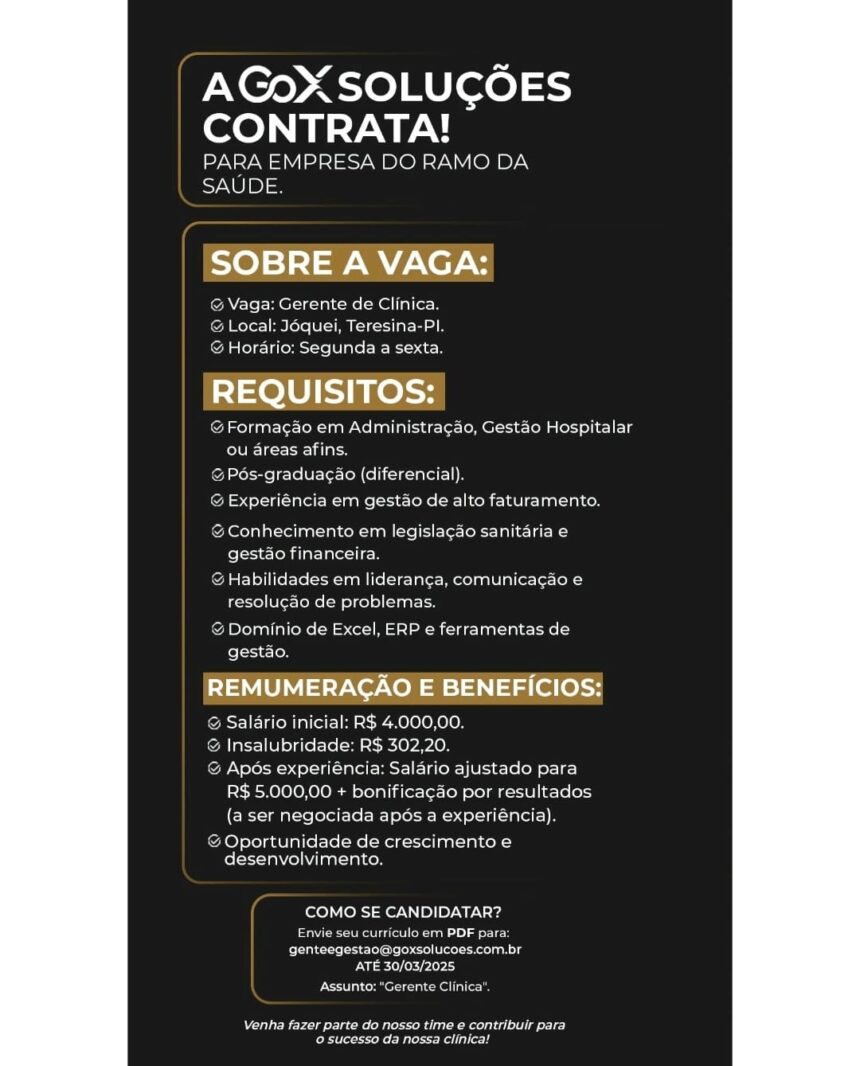 Vaga para Gerente de Clínica