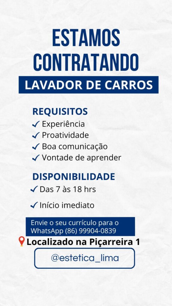Vaga para Lavador de Carros
