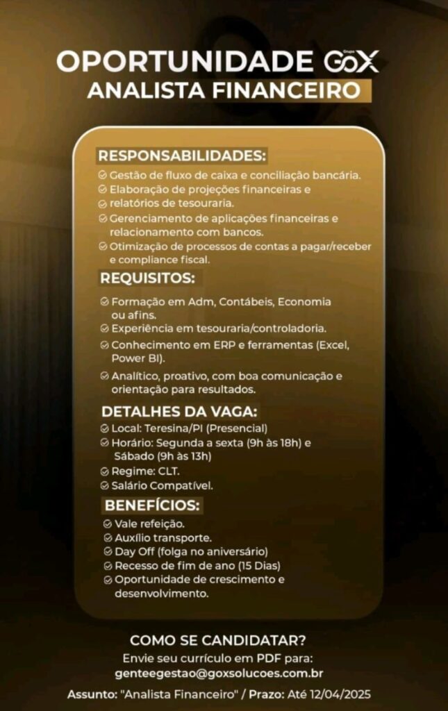 Vaga para Analista Financeiro