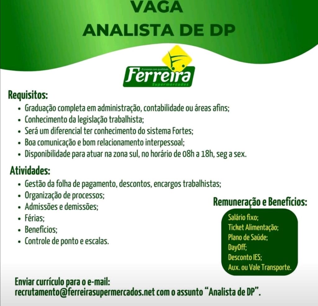 Vaga para Analista de DP