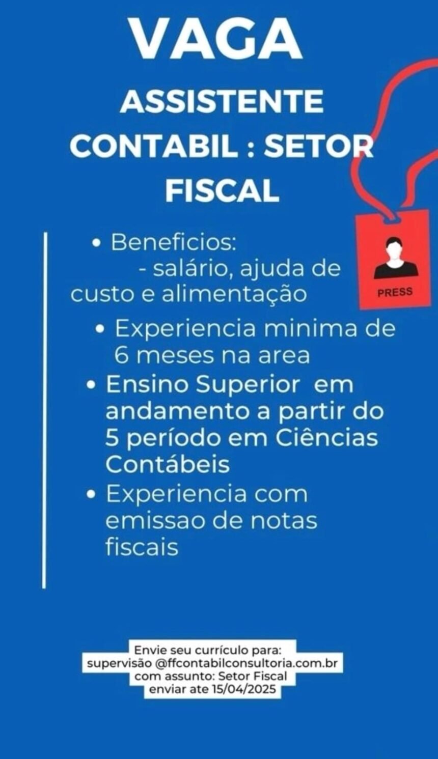 Vaga para Assistente Contábil