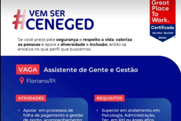 Vaga para Assistente de Gente e Gestão em Floriano
