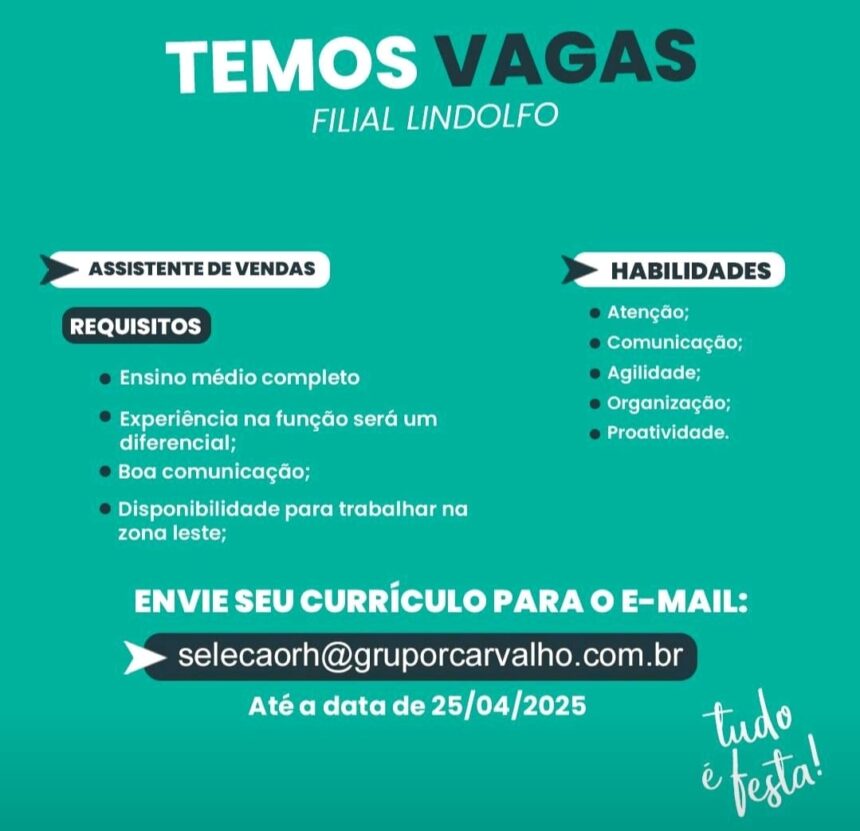 Vaga para Assistente de Vendas