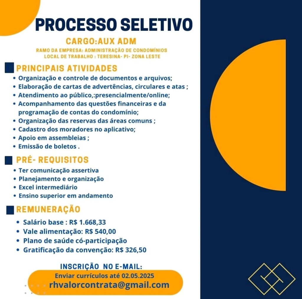 Vaga para Auxiliar Administrativo