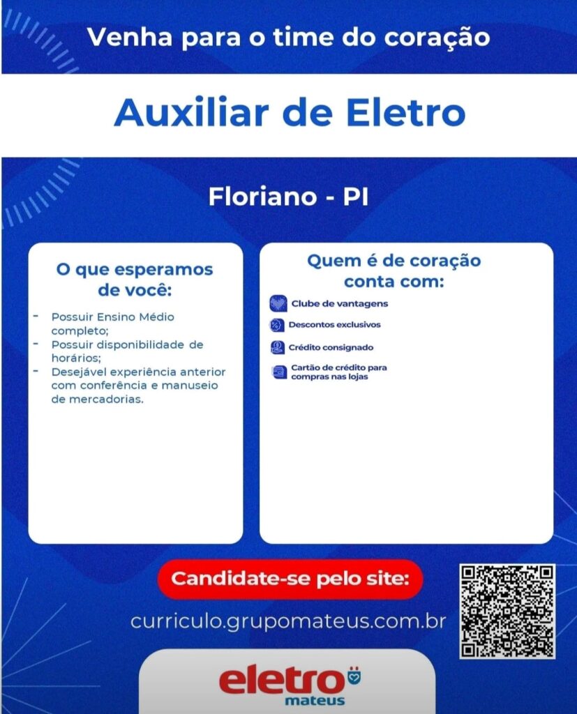 Vaga para Auxiliar de Eletro em Floriano
